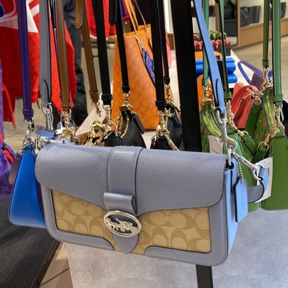 Coach Georgie Shoulder Bag In Signature Canvas Light Khaki / Marble Blue - Picture 8 of 16